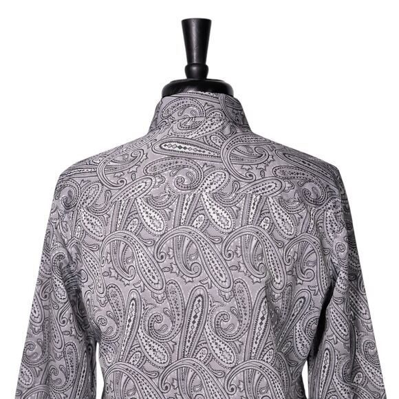 Foxcroft Women's Shirt Button Up Gray Silver Paisley Wrinkle Free Blouse Top 8 - Picture 7 of 9